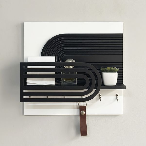 Designer key holder with shelf in black and white