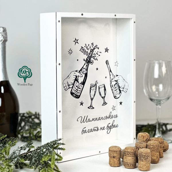 Frame-moneybox for wine corks with engraving