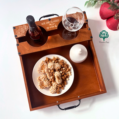 Wooden tray with handles for home