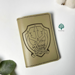 Leather cover for military ID with battalion engraving