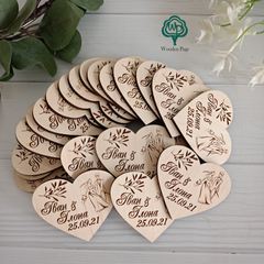 Свадебные магниты из дерева в форме сердца