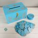 Set of chest, casket and magnets for a wedding in blue