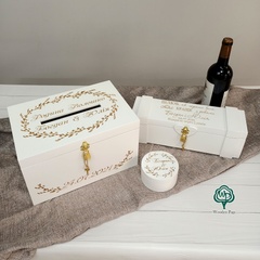 Набор для свадьбы: сундук для конвертов, шкатулка для колец и коробки для вина