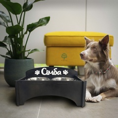 Original personalized dog stand for 2 bowls