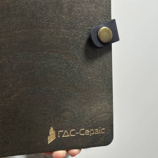 Wooden notebook with engraved company logo for gift