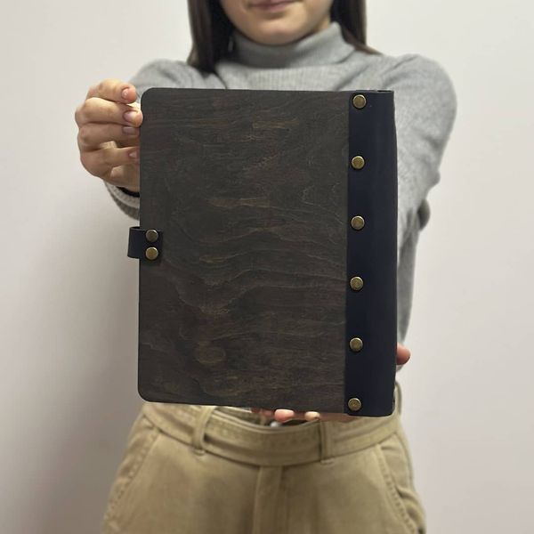 Wooden notebook with engraved company logo for gift