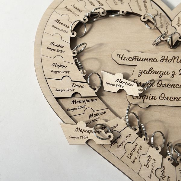 A set of wooden keychains in the form of a heart to order