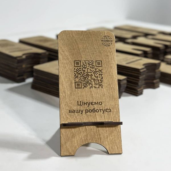 Phone stand with logo and QR code