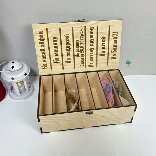 Wooden banknote holder with dividers, a gift for a man