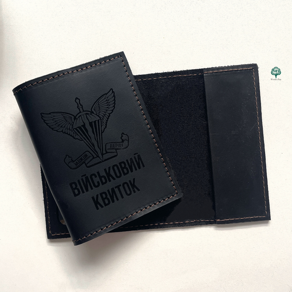 Leather cover for military ID with double-sided engraving
