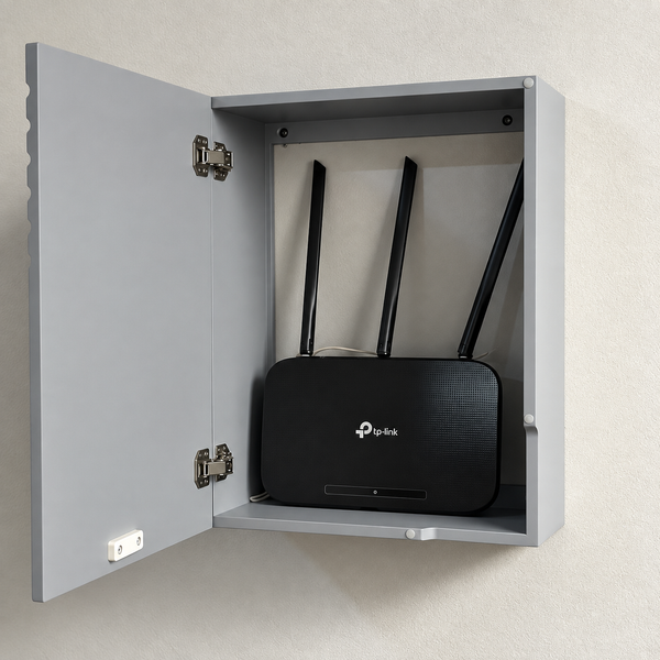 Настінна поличка для роутера WI-FI в сірому кольорі