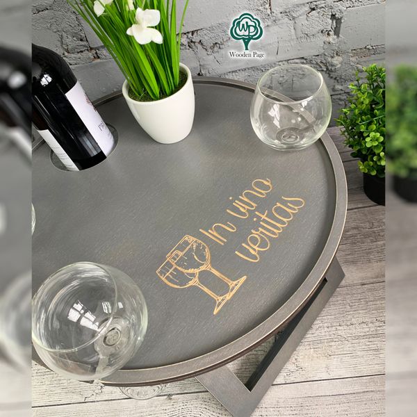 Wooden wine table with your inscription for 4 glasses