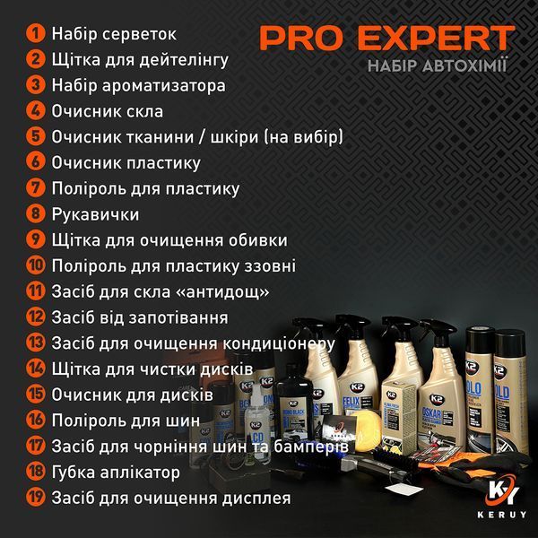 Профессиональный набор автохимии "Pro Expert" 2 в автомобильном органайзере