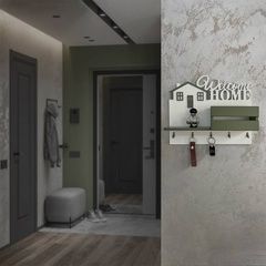 Ключница в прихожую с крючками в оливковом цвете