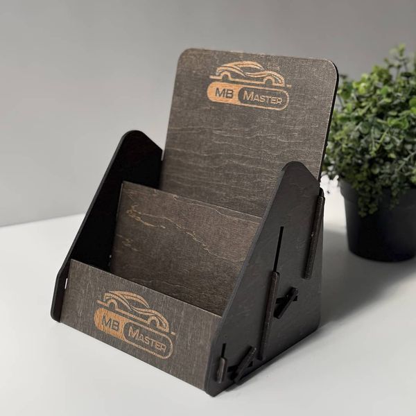 Wooden stand with logo engraving