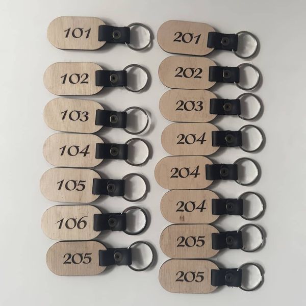Keychains with leather inserts and logo