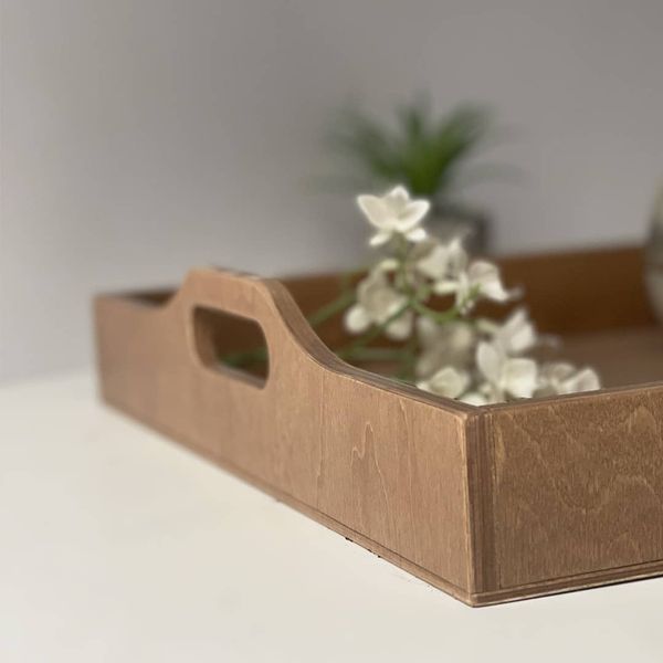 Wooden tray with handles for breakfast in bed