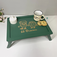 Wooden table with engraved design