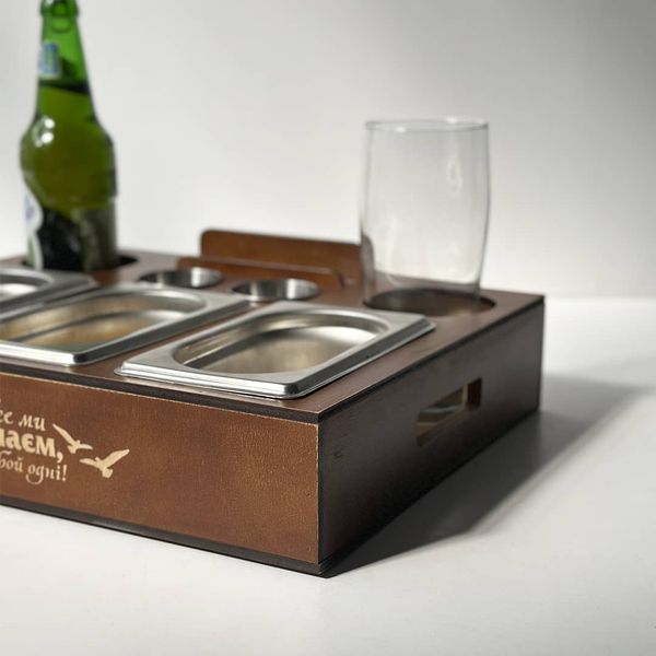 Beer box for snacks and sauces as a gift for a man