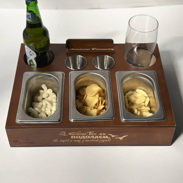 Beer box for snacks and sauces as a gift for a man