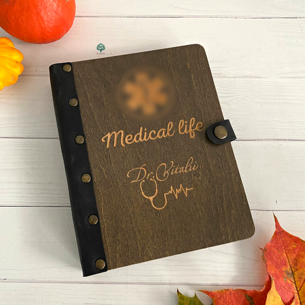 Notebook with name engraving on the cover as a gift for a doctor