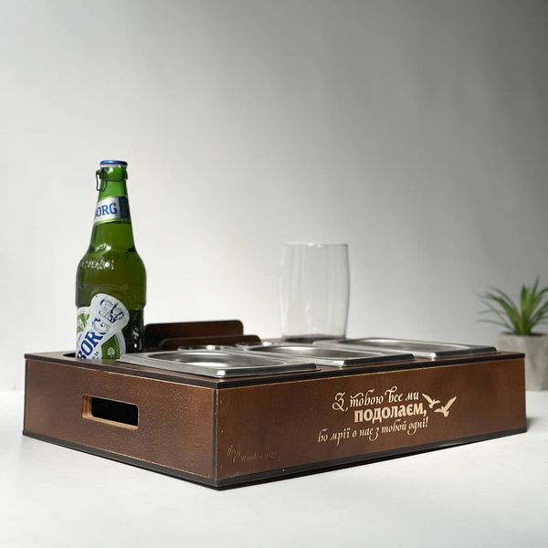 Beer box for snacks and sauces as a gift for a man