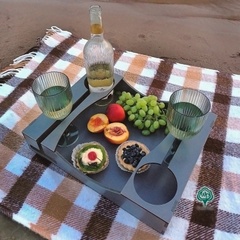 Wine tray for glasses, bottles and goodies