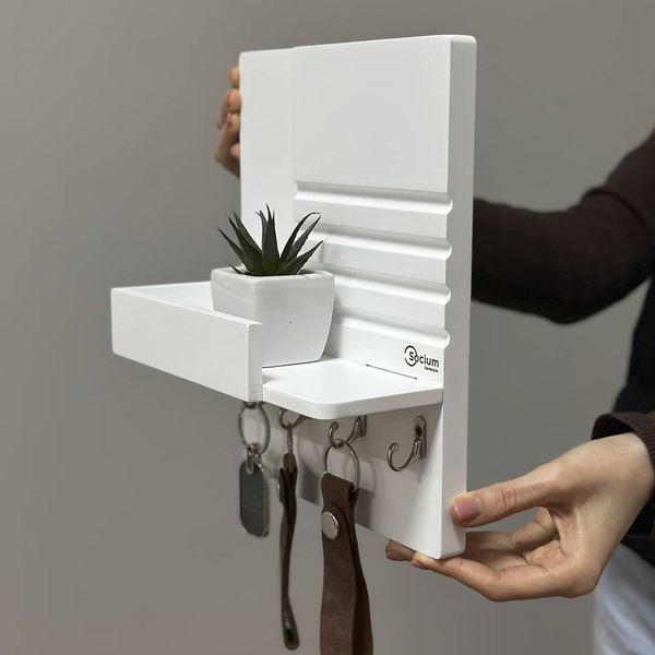 Designer mini key holder in white with logo