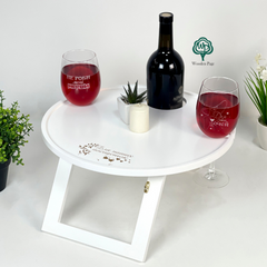 Wine round white table with engraving