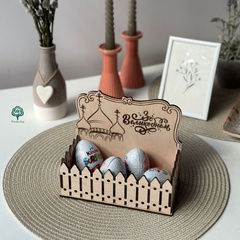 Wooden stand for Easter eggs for Easter with church