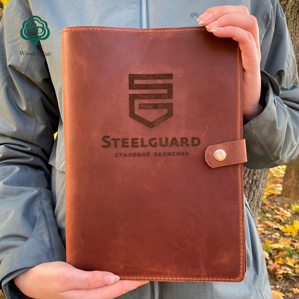 Branded leather folder with logo