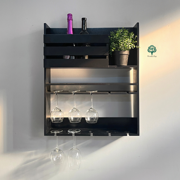 Shelf for glasses and wine in black Country color