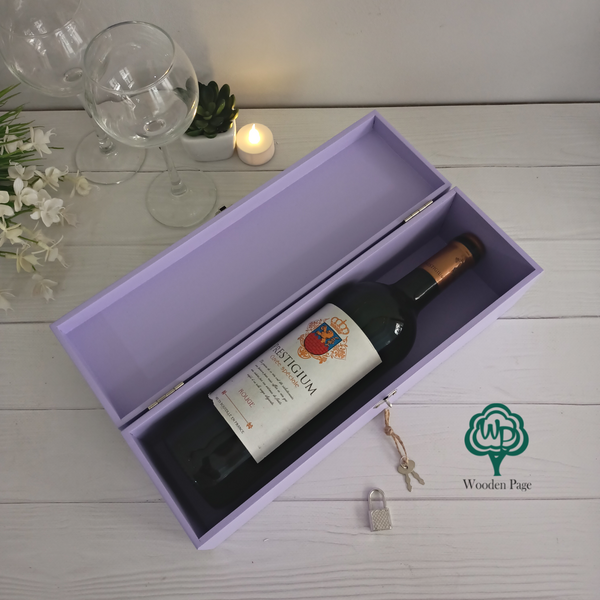 Весільна коробка для вина у фіолетовому кольорі
