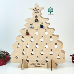 New Year's advent calendar for alcohol made of wood