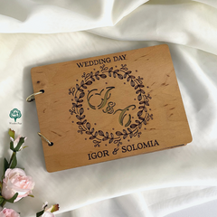 Wedding wooden book for photos and wishes on rings