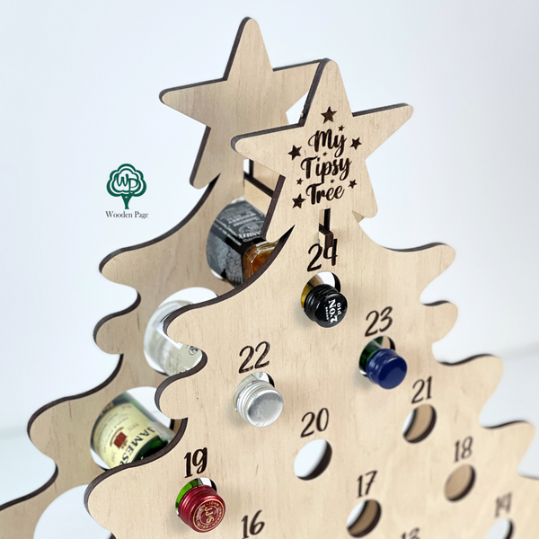 New Year's advent calendar for alcohol made of wood