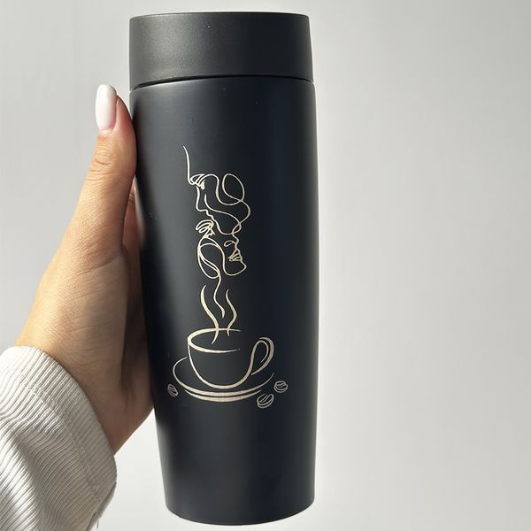 Thermo mug with double engraving for a female manager