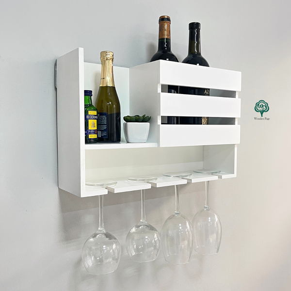 Настенная полочка для бокалов и вина в белом цвете Лаунж