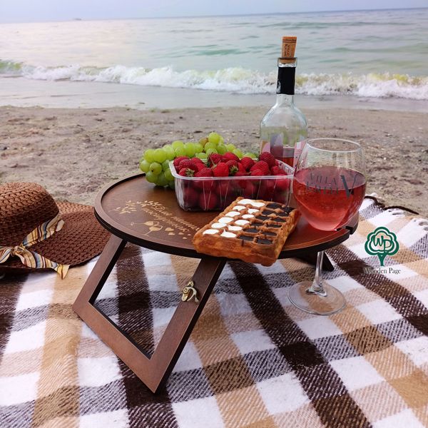 Wooden wine table with folding legs