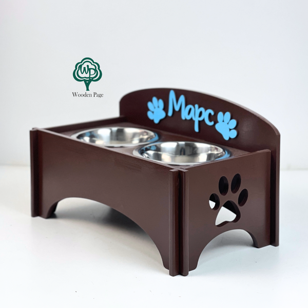 Bowls on a wooden stand for dogs
