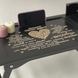 Folding table with engraving for wife
