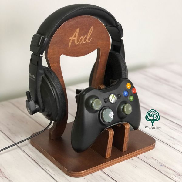 Дерев'яна підставка для геймпада і навушників на подарунок геймеру