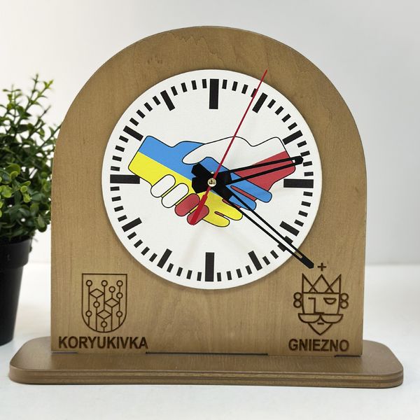 Wooden table clock with logo