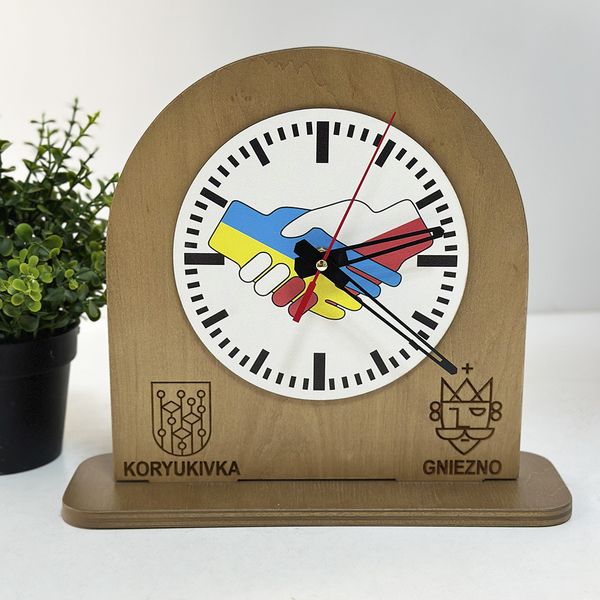 Wooden table clock with logo