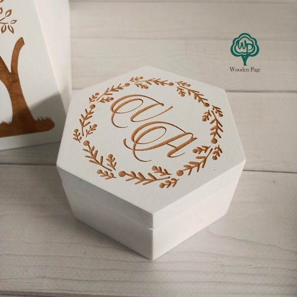 Hexagonal Wooden Wedding Ring Box