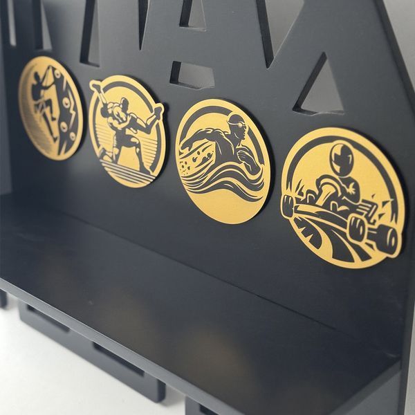 Personalized medal holder for various sports for a boy