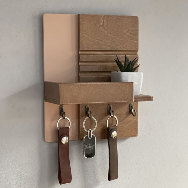 Designer key holder in beige and walnut color