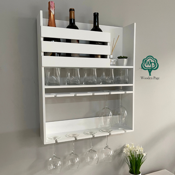 Shelf for glasses and wine in white Country color