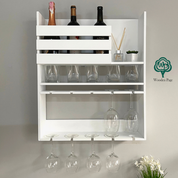 Shelf for glasses and wine in white Country color