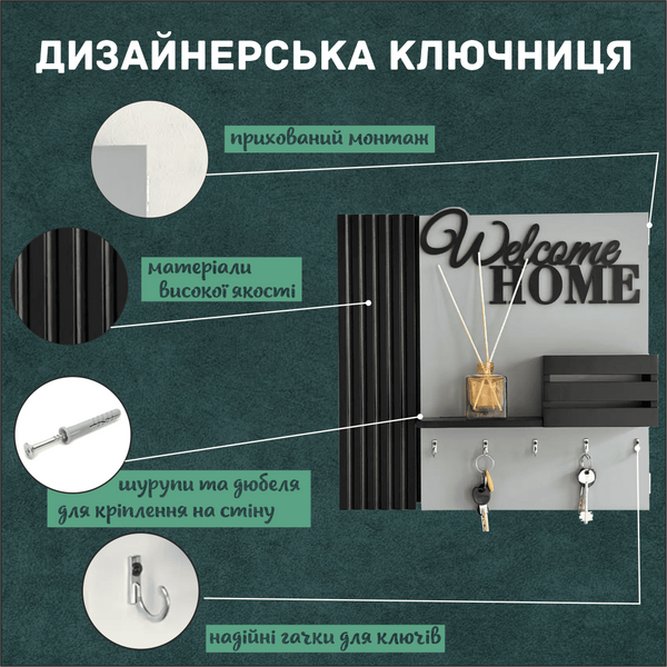 Дизайнерская ключница под щиток и домофон в серо-чёрных оттенках